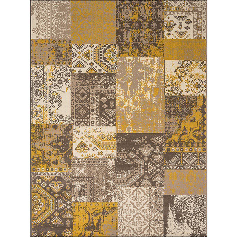 Shabby Chic Tribal Pattern Rug Blue and Yellow Polyester Rug Machine Washable Non-Slip Rug for the Bedroom