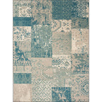 Shabby Chic Tribal Pattern Rug Blue and Yellow Polyester Rug Machine Washable Non-Slip Rug for the Bedroom