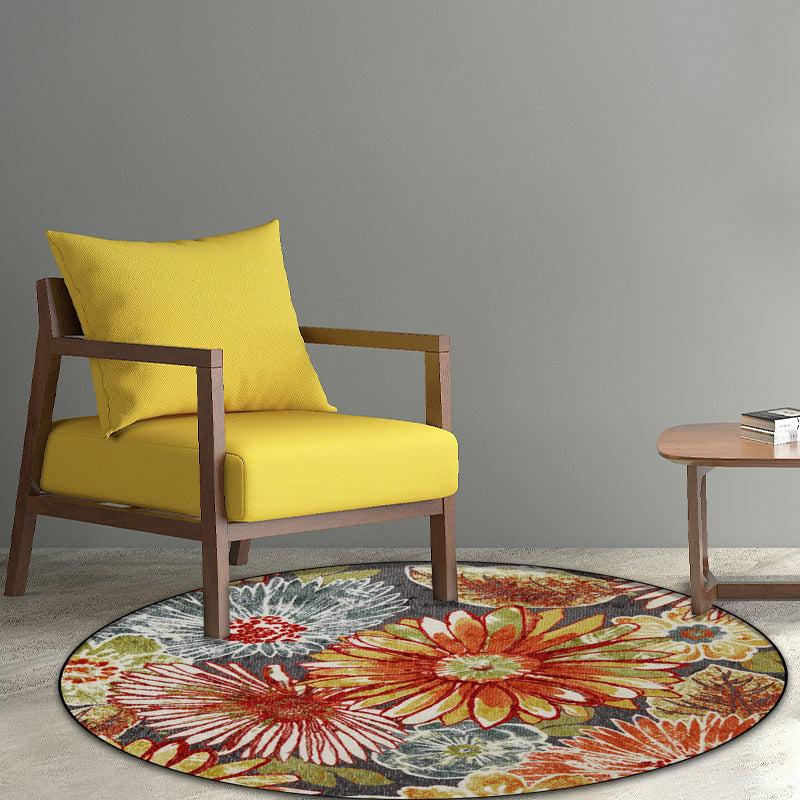 Retro Floral Pattern Rug Orange Shabby Chic Rug Polyester Washable Non-slip Back Rug for Living Room