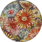 Retro Floral Pattern Rug Orange Shabby Chic Rug Polyester Washable Non-slip Back Rug for Living Room
