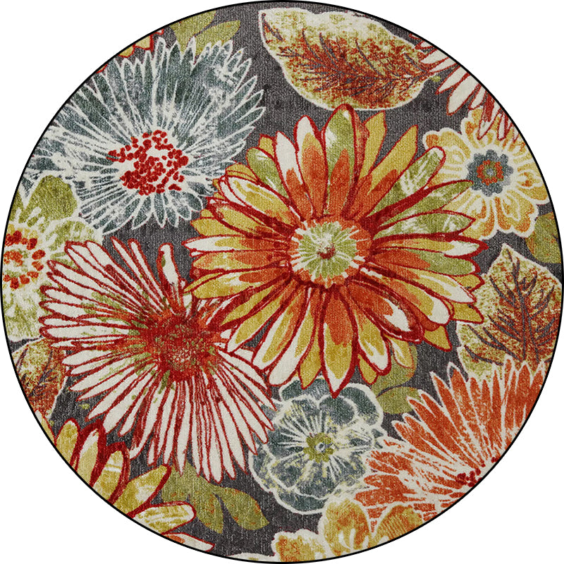 Retro Floral Pattern Rug Orange Shabby Chic Rug Polyester Washable Non-slip Back Rug for Living Room