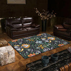 Vintage Floral Pattern rug with leaf black and green polyester rug machine washable non-slip rug for the bedroom