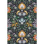 Vintage Floral Pattern rug with leaf black and green polyester rug machine washable non-slip rug for the bedroom