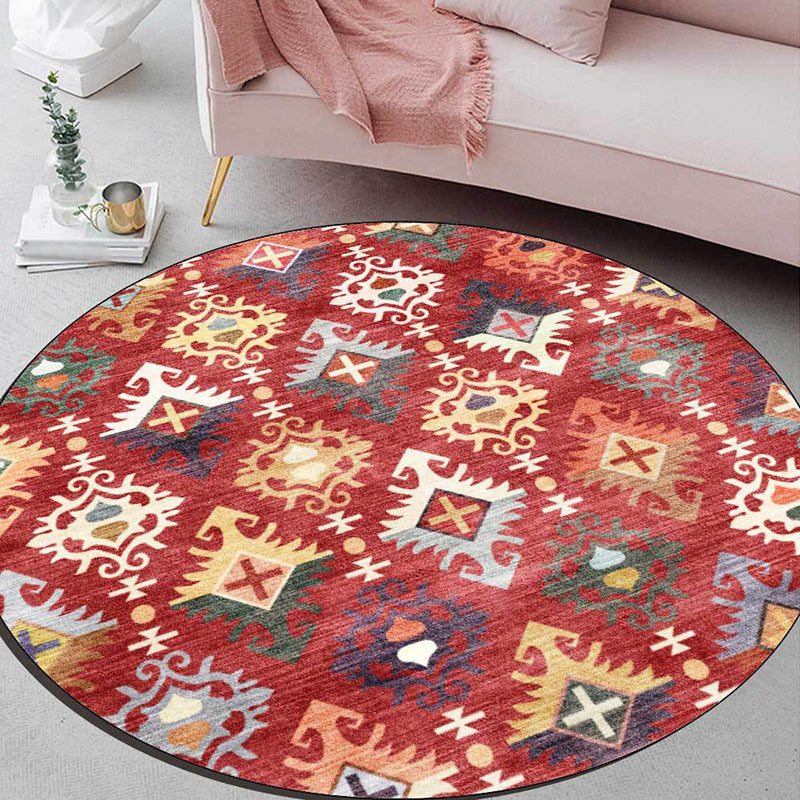 Traditional Southwest Pattern Rug Red Tribal Rug Polyester Washable Non-Slip Backing Rug for Living Room