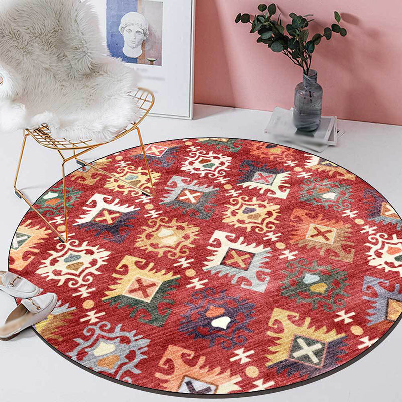 Traditional Southwest Pattern Rug Red Tribal Rug Polyester Washable Non-Slip Backing Rug for Living Room