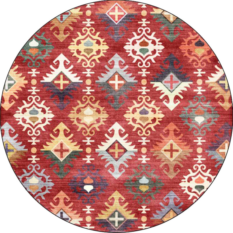 Traditional Southwest Pattern Rug Red Tribal Rug Polyester Washable Non-Slip Backing Rug for Living Room