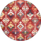 Traditional Southwest Pattern Rug Red Tribal Rug Polyester Washable Non-Slip Backing Rug for Living Room
