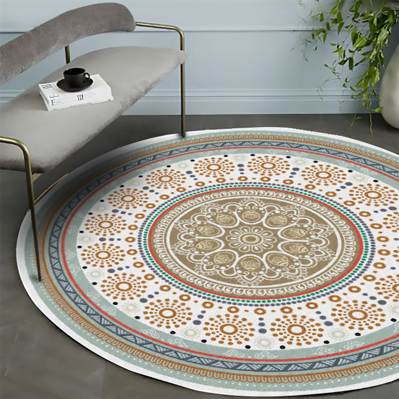American concentric circles pattern carpet with floral yellow polyester carpet machine washable non-slip rug for bedroom