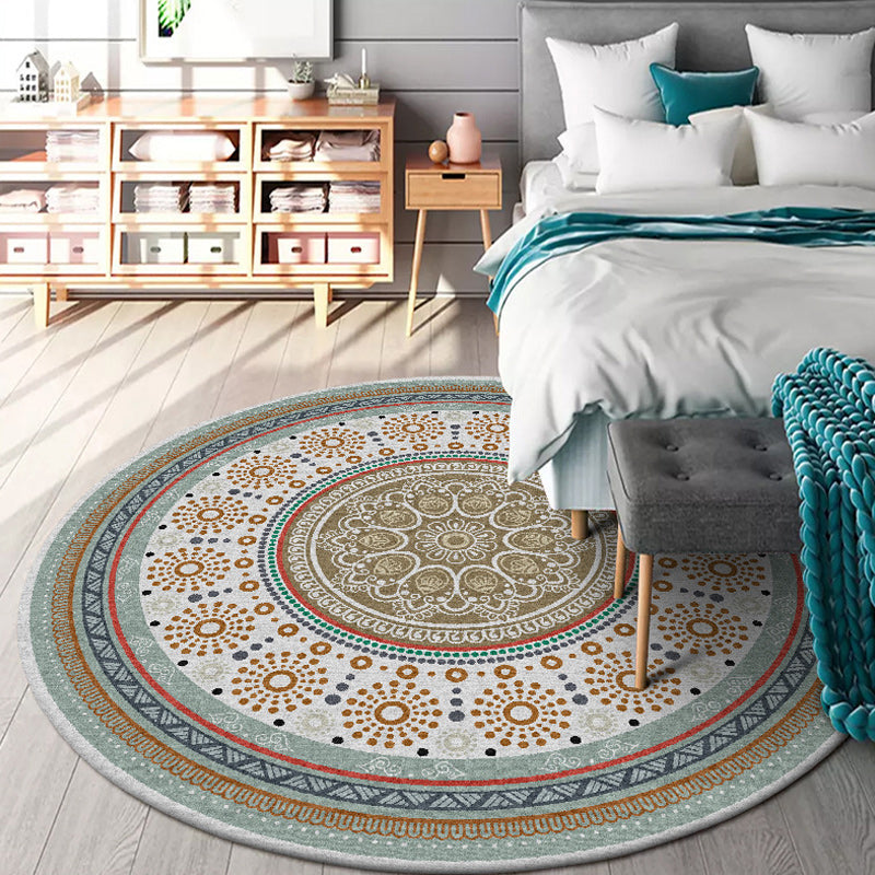 American concentric circles pattern carpet with floral yellow polyester carpet machine washable non-slip rug for bedroom