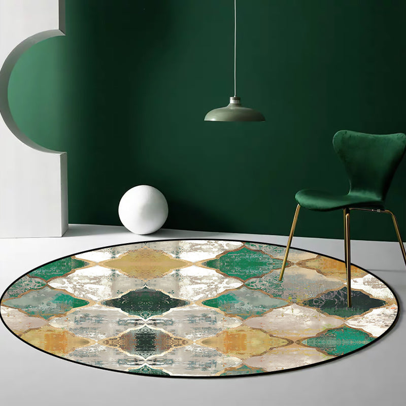 Green and Yellow Moroccan Carpet Polyester Azulejo Print Carpet Washable non-slip back Carpet for Living Room