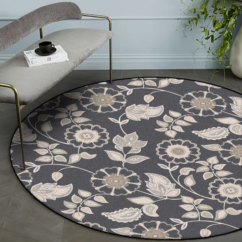 Griess Vintage Carpet Polyester Flower and Leaf Pattern Carpet Washable Non-Slip Underlay Carpet for Living Room
