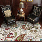 White Vintage Carpet Polyester Paisley Pattern Carpet Washable Non-Slip Back Carpet for Living Room