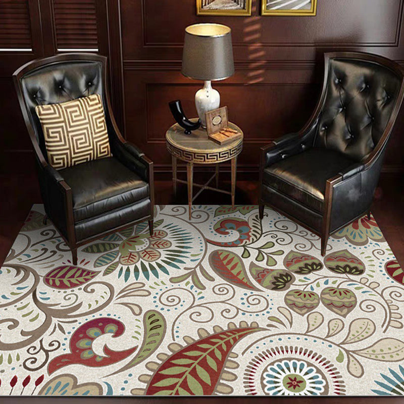 White Vintage Carpet Polyester Paisley Pattern Carpet Washable Non-Slip Back Carpet for Living Room
