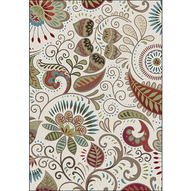 White Vintage Carpet Polyester Paisley Pattern Carpet Washable Non-Slip Back Carpet for Living Room