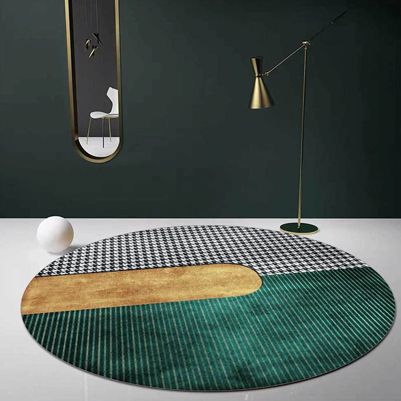 Contemporary Houndstooth pattern rug green and gold polyester rug machine washable non-slip rug for the bedroom