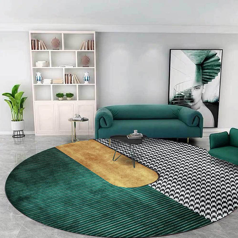 Contemporary Houndstooth pattern rug green and gold polyester rug machine washable non-slip rug for the bedroom