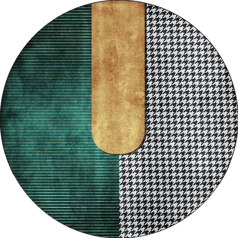 Contemporary Houndstooth pattern rug green and gold polyester rug machine washable non-slip rug for the bedroom