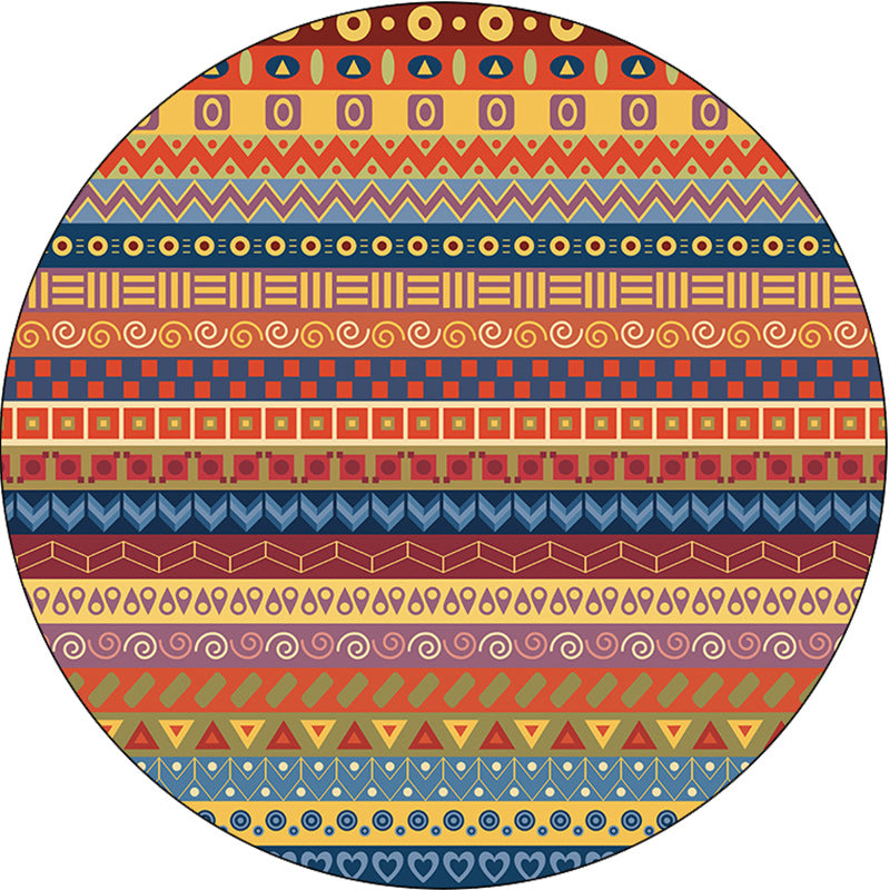 Classic Striped Pattern Rug Orange Tribal Rug Polyester Washable Non-Slip Backing Rug for Living Room