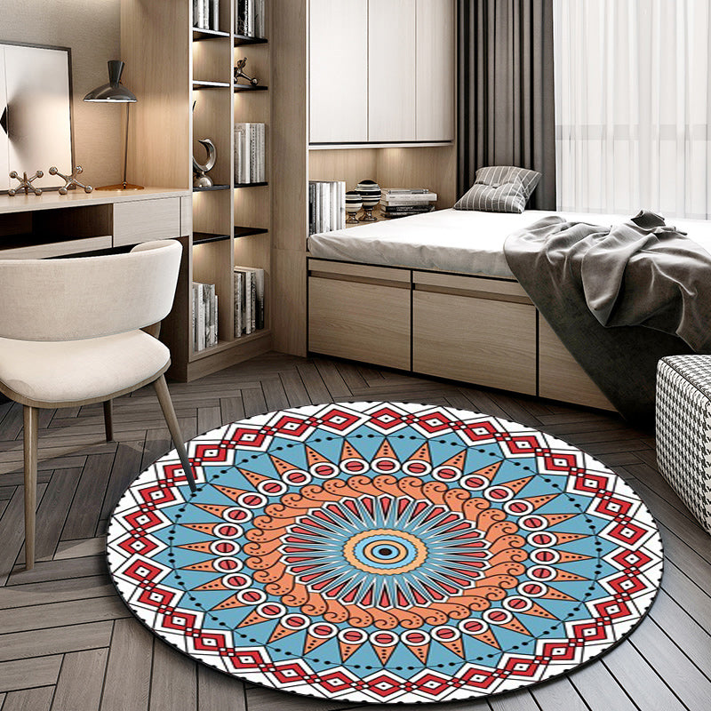 Red and blue southwestern rug polyester tribal pattern rug washable non-slip rug for living room