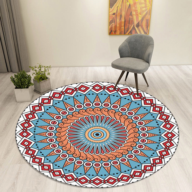 Red and blue southwestern rug polyester tribal pattern rug washable non-slip rug for living room