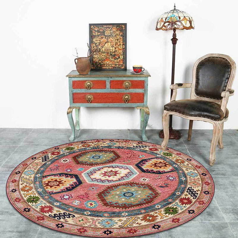 Americana Tribal Pattern Carpet Red Polyester Carpet Machine Washable Non-Slip Area Rug for Bedroom