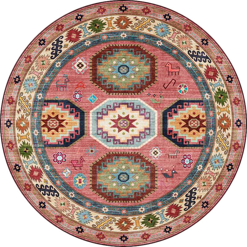 Americana Tribal Pattern Carpet Red Polyester Carpet Machine Washable Non-Slip Area Rug for Bedroom