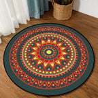 Vintage concentric circles pattern rug with flowers orange tribal rug polyester washable non-slip back rug for living room