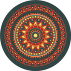 Vintage concentric circles pattern rug with flowers orange tribal rug polyester washable non-slip back rug for living room