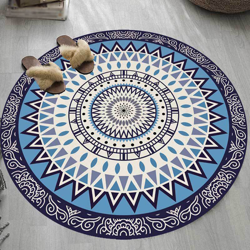American concentric circles pattern rug blue polyester rug machine washable anti-slip area rug for bedroom