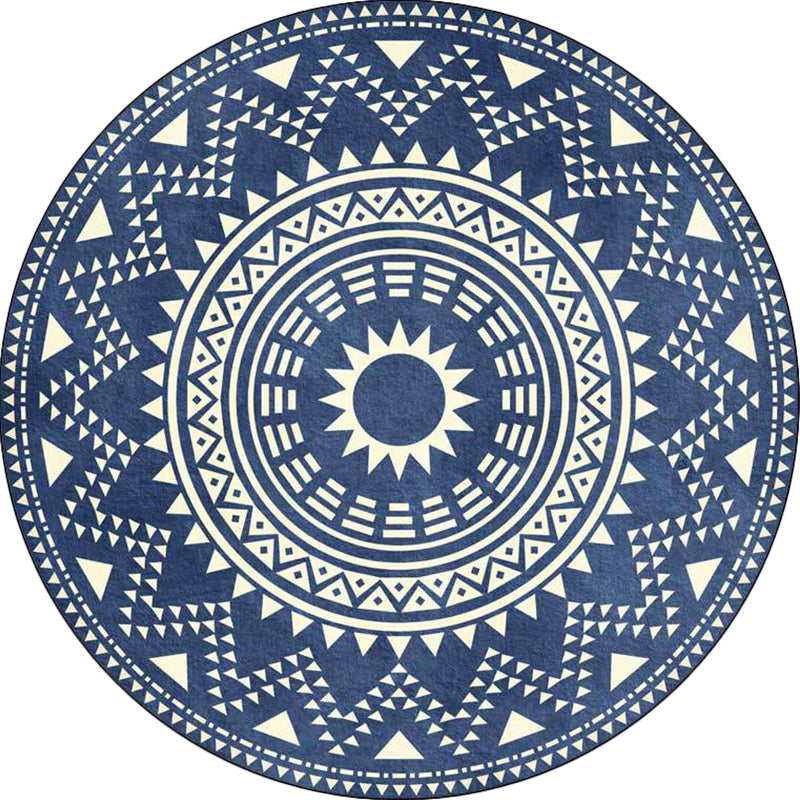 Blue and green southwest rug Polyester geometric pattern rug washable non-slip backing rug for living room