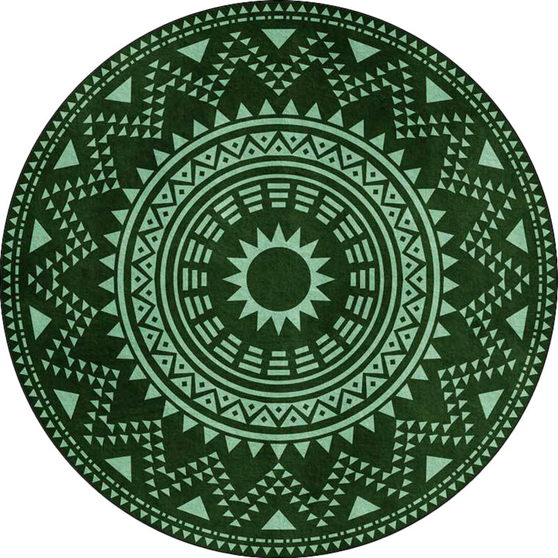 Blue and green southwest rug Polyester geometric pattern rug washable non-slip backing rug for living room