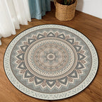 Light Green Southwest Carpet Polyester Concentric Circles and Floral Pattern Carpet Washable Non-Slip Back Carpet for Living Room