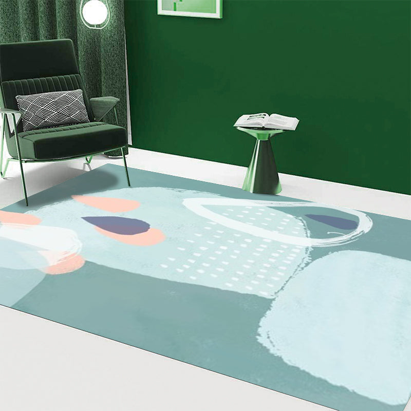 Green Bedroom Carpet Novelty Color Block Watercolor Painting Pattern Carpet Polyester Non-Slip Back Carpet