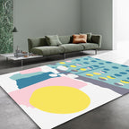 Blue and White Bedroom Rug Novelty Color Block Dots Pattern Area Rug Polyester Non-Slip Washable Rug