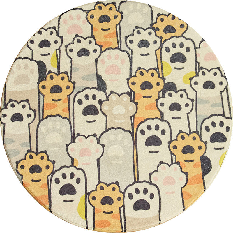Yellow and White Kids Carpet Polyester Cat Paw Print Pattern Carpet Washable Non-Slip Rug for Kids Room