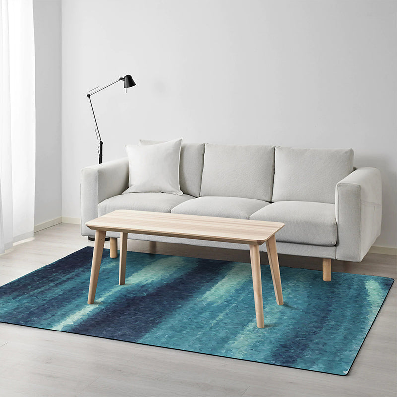 Blue contemporary rug polyester abstract rug washable non-slip backing rug for the living room