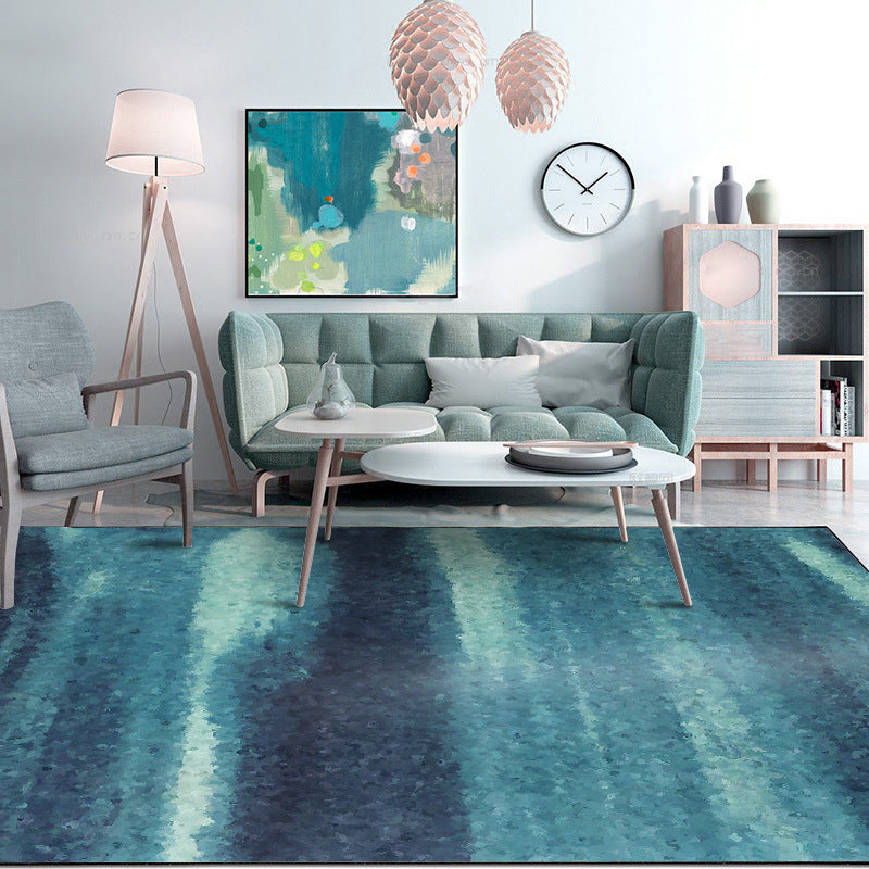 Blue contemporary rug polyester abstract rug washable non-slip backing rug for the living room