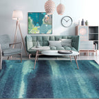 Blue contemporary rug polyester abstract rug washable non-slip backing rug for the living room