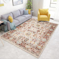 Bleached Flower Rug Light Red Shabby Chic Rug Polyester Washable Non-Slip Underlay Rug for the Living Room