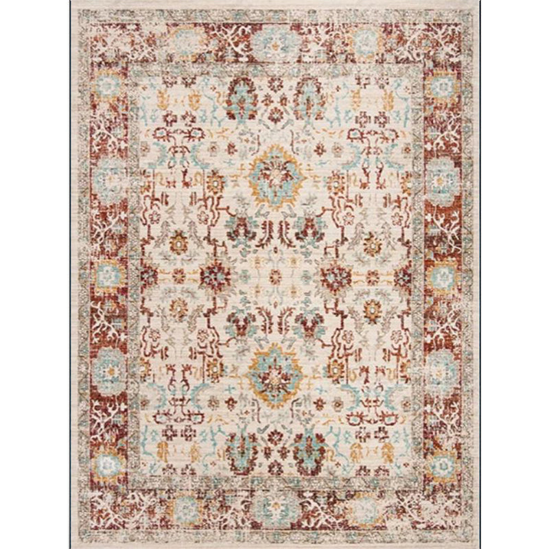 Bleached Flower Rug Light Red Shabby Chic Rug Polyester Washable Non-Slip Underlay Rug for the Living Room