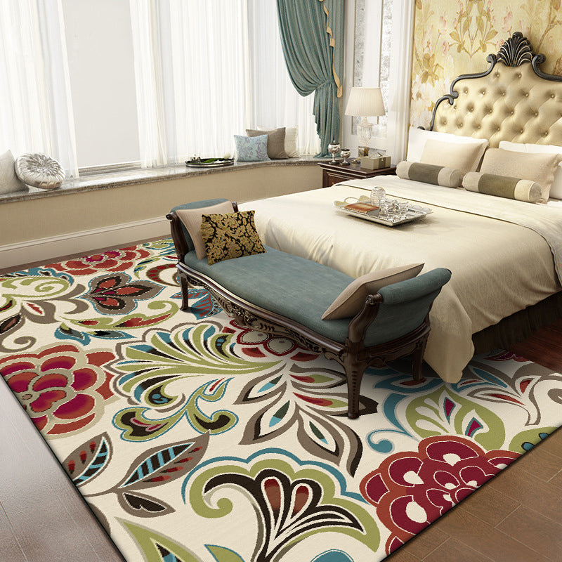 Traditional paisley pattern carpet with floral beige multi-colored classic carpet polyester washable non-slip backing carpet for living room