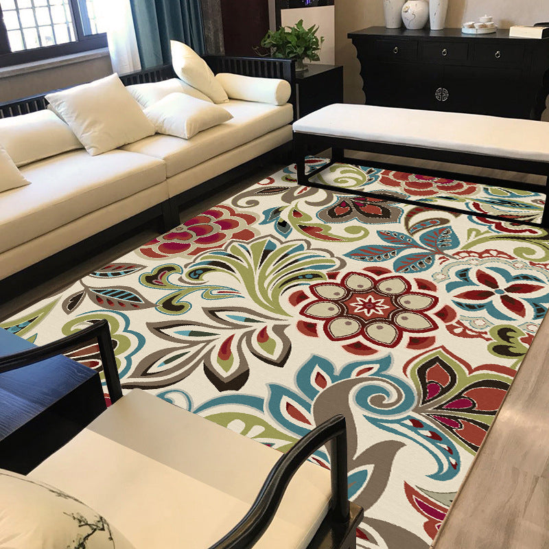 Traditional paisley pattern carpet with floral beige multi-colored classic carpet polyester washable non-slip backing carpet for living room