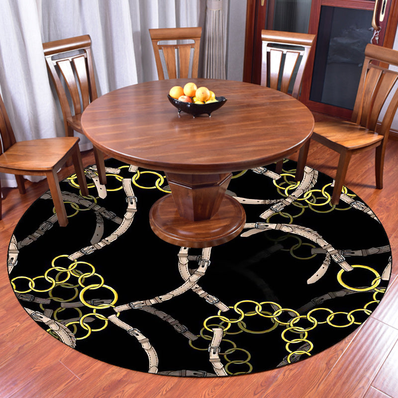 Modern living room rug in black belt chain pattern Rug Polyester Washable Pet-friendly area rug