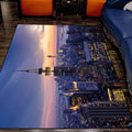 Modern Geography Print Rug Blue Polyester Rug Machine Washable Non-Slip Rug for the Bedroom