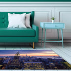 Modern Geography Print Rug Blue Polyester Rug Machine Washable Non-Slip Rug for the Bedroom