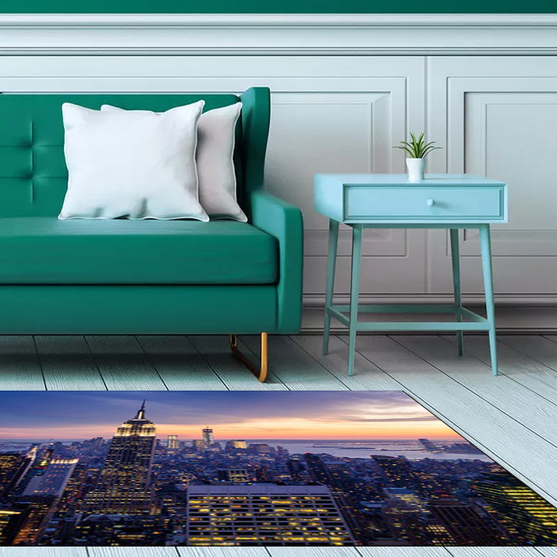 Modern Geography Print Rug Blue Polyester Rug Machine Washable Non-Slip Rug for the Bedroom