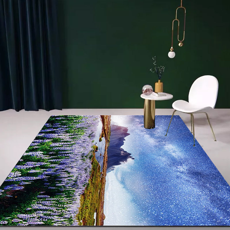 Stylish lavender pattern rug with galactic blue modern rug made of polyester washable non-slip backing rug for the living room