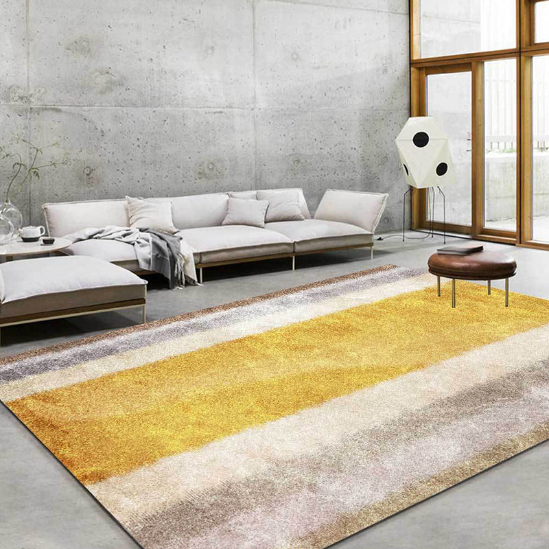Contemporary color-block carpet yellow polyester rug machine washable slip-resistant rug for the bedroom