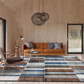 Contemporary striped rug brown and blue polyester rug machine washable non-slip rug for the bedroom