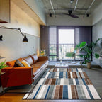 Contemporary striped rug brown and blue polyester rug machine washable non-slip rug for the bedroom